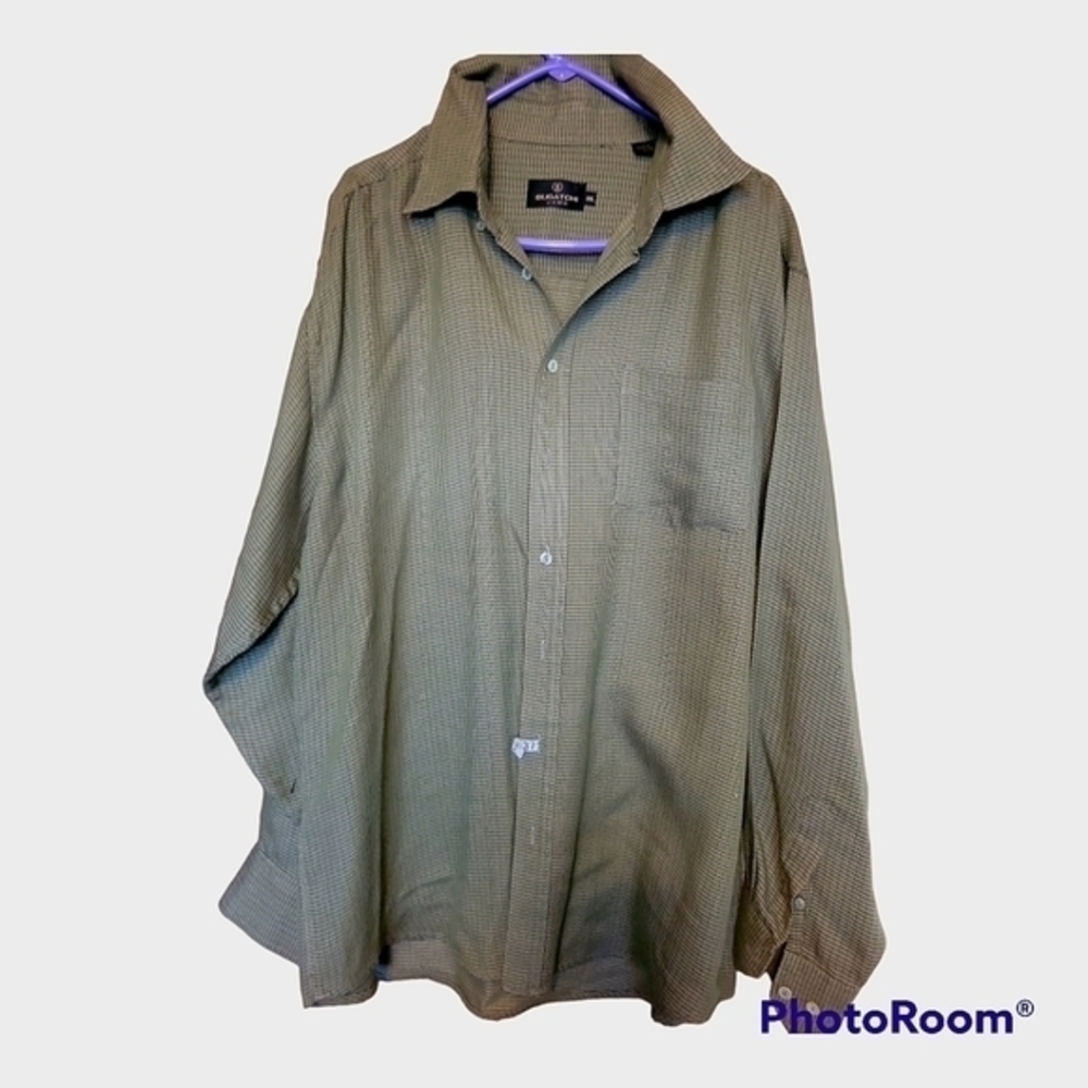 Bugatchi Uomo Mens shirt size XXL button down Olive Green Patterned Nice Modal